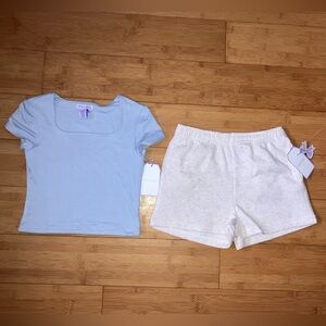 NWT Girls Size M 8 Outfit - Fitted Top & Soft Knit Pull On Shorts Set
